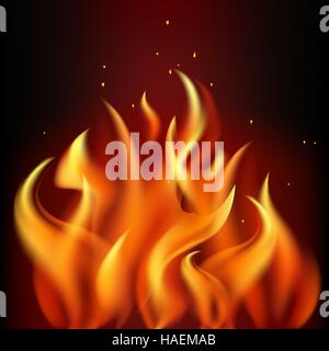 Rosso fuoco ardente fiamma su sfondo nero. Illustrazione Vettoriale