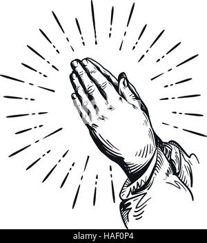 La preghiera. Schizzo pregando le mani. Illustrazione di vettore isolato su sfondo bianco Illustrazione Vettoriale