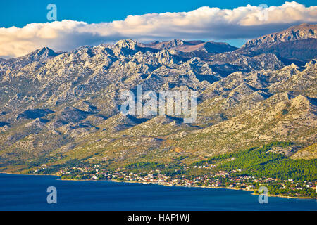 Starigrad Paklenica e Velebit Mountain View, Lika, Croazia Foto Stock