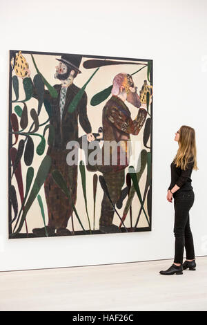Un visitatore alla galleria guarda la pittura sintonizzatori di pianoforte, 2011, da Ryan Mosley. Saatchi Gallery presenta la sua nuova mostra dei pittori pittori: artisti di oggi che ispirare gli artisti di domani, con il lavoro di nove attuali pittori compresa tra loro 30s per la loro 60s. Pittori pittori presenta il lavoro di Richard Aldrich, David Brian Smith, Dexter Dalwood, Raffi Kalenderian, Ansel Krut, Martin Maloney, Bjarne Melgaard, Ryan Mosley e David Salle. La mostra va dal 30 novembre 2016 al 28 febbraio 2017. Foto Stock