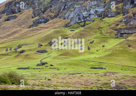 Rano Raraku, cava, Isola di Pasqua Foto Stock