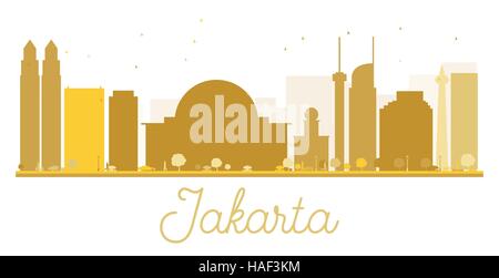 Jakarta skyline della città golden silhouette. Illustrazione Vettoriale. Piatto semplice concetto per il turismo presentazione, banner, cartellone o sito web. Illustrazione Vettoriale