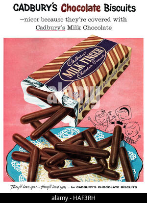 1959 British pubblicità per Cadbury del dito di latte biscotti al cioccolato Foto Stock