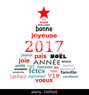 2017 Anno nuovo parola francese cloud biglietto di auguri a forma di albero di natale Foto Stock