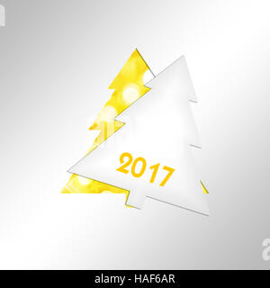 2017, carta albero di natale quadrato della scheda Messaggi di saluto Foto Stock