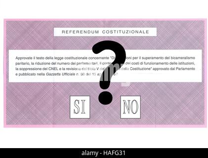 Punto interrogativo scrutinio per il referendum italiano Foto Stock