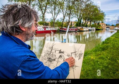 Il CANAL DU MIDI, che scorre lungo la storia, LANGUEDOC ROUSSILLON Midi Pirenei Foto Stock