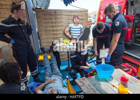 I VIGILI DEL FUOCO, LEUCATE, Francia Foto Stock