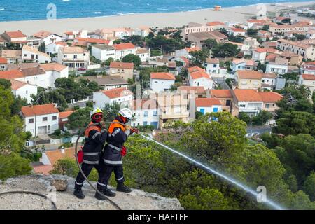 I VIGILI DEL FUOCO, LEUCATE, Francia Foto Stock