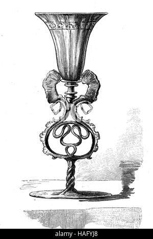 Drinkware, una coppa di vetro veneziano, Venezia, Italia, 16. secolo, xilografia a partire dall'anno 1880 Foto Stock