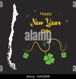 Felice Anno Nuovo illustrazione con tema mappa del Cile Illustrazione Vettoriale