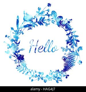 Acquerello inverno lascia isolati su sfondo bianco, corona Illustrazione Vettoriale