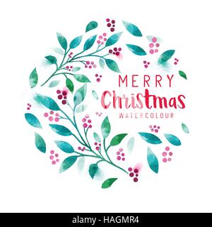 Natale ghirlanda floreale. textured elementi floreali con bacche di rosa. Illustrazione Vettoriale. Illustrazione Vettoriale