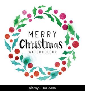 Natale agrifoglio Ghirlanda - acquerello decorazione. Illustrazione Vettoriale. Illustrazione Vettoriale