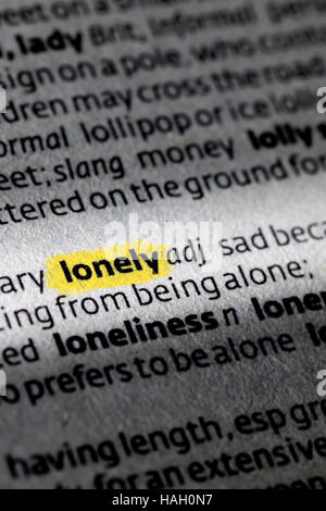 Parola stampata da una pagina di un dizionario - Lonely Foto Stock