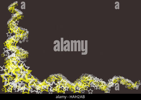 Elegante e semplice, il cioccolato scuro marrone/nero con sfondo giallo/oro spruzzata stelle, angolo, sfondo o texture Foto Stock