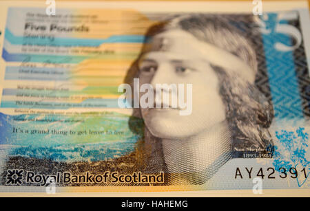 Nan Pastore dotato su una nuova scozzese Royal Bank of Scotland £ 5 nota Foto Stock