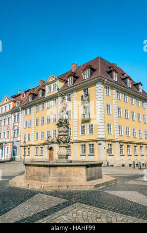 Fontana presso l'Obermarkt a Goerlitz, Sassonia, Germania Foto Stock