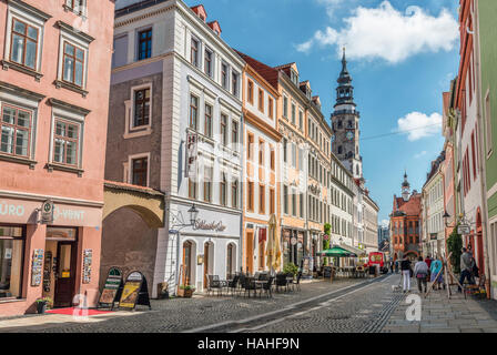 Città vecchia presso l'Obermarkt a Goerlitz, Sassonia, Germania Foto Stock