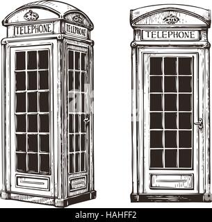 Disegnata a mano Londra Phone Booth. Schizzo illustrazione vettoriale Illustrazione Vettoriale