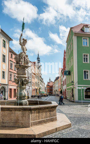 Fontana presso l'Obermarkt a Goerlitz, Sassonia, Germania Foto Stock