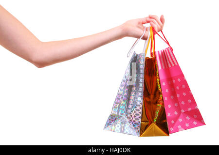 Mano con borse per lo shopping Foto Stock