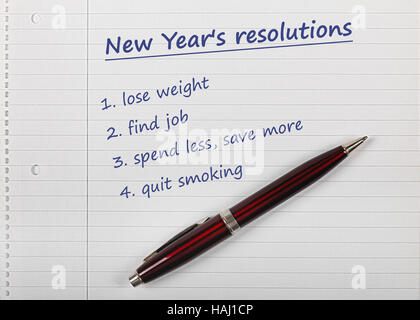 Risoluzioni del nuovo anno elenco Foto Stock