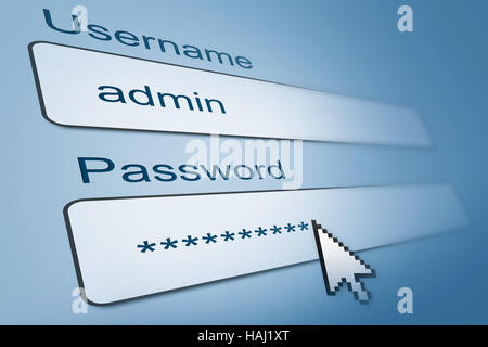 Effettuare il login con username e password nel browser internet Foto Stock