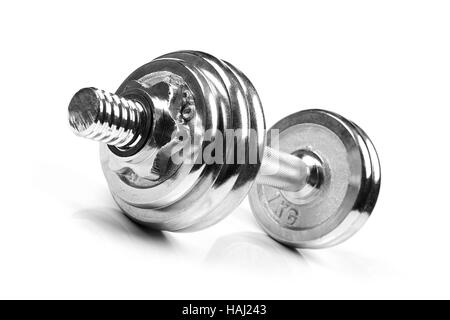 Esercizio fitness dumbbell peso isolato su bianco Foto Stock