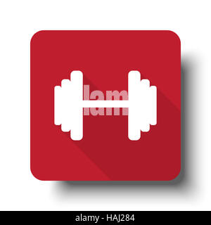 Piatto web Dumbbell icona sul pulsante rosso con ombra Foto Stock