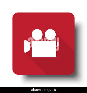 Video piatto fotocamera icona web sul pulsante rosso con ombra Foto Stock