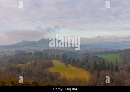 Le colline di Eildon da Scott's View vicino a melrose nel bordi scoscish Foto Stock