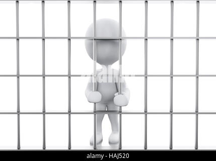 3D renderer immagine. La gente bianca in carcere. Isolato sullo sfondo bianco. Foto Stock