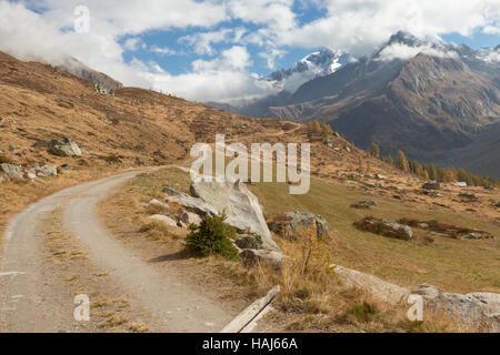 Un secondario su strada sterrata lungo la valle in autunno Foto Stock