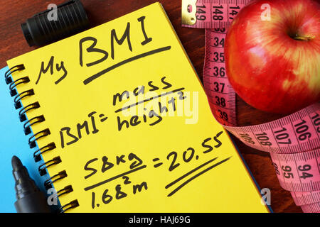 Il mio BMI formula scritto su una pagina. Indice di Massa Corporea. Foto Stock