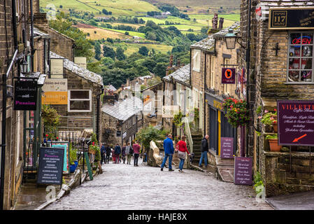 Haworth village, Bronte Country, nello Yorkshire, Regno Unito Foto Stock