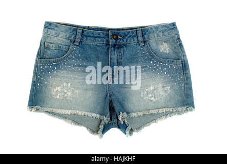 Kids denim shorts. Isolare il bianco. Foto Stock