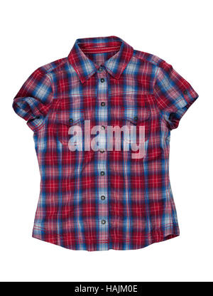 Red plaid shirt donna, isolare su sfondo bianco Foto Stock