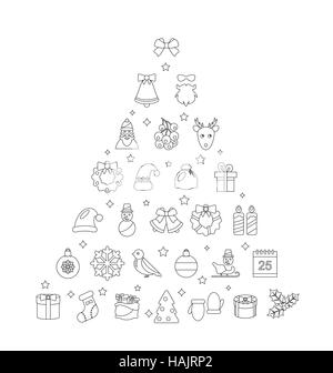 Linea di Natale simboli tradizionali, semplice stile contorno Illustrazione Vettoriale