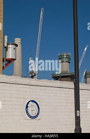 Viste di lavori di costruzione a Battersea Power Station da Battersea cani e gatti casa.Nuovi appartamenti e uffici vengono costruite, tra cui Apple Macintosh HQ UK.London,UK Foto Stock