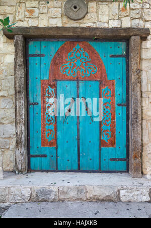 Antico cancello in legno close-up Foto Stock