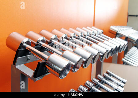 Stand con manubri in palestra Foto Stock