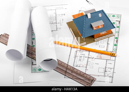Sviluppo di alloggiamento, nuovo progetto immobiliare, casa il blueprint Foto Stock