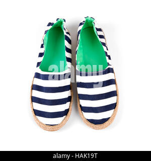 Stile marinaio striped scarpe da donna isolato su bianco Foto Stock