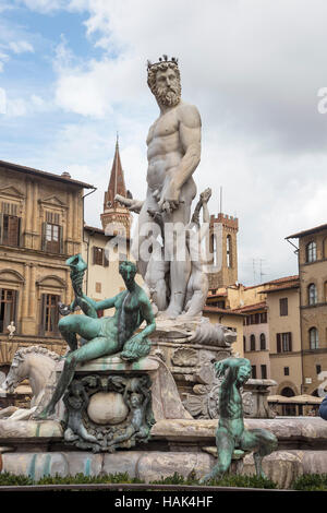 La fontana del Nettuno in Piazza della Signoria, Firenze, capitale della regione Toscana, Italia Foto Stock