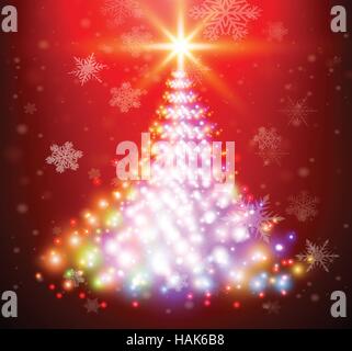 Albero di natale con luci scintillanti. Vettore sfondo di Natale. Illustrazione Vettoriale