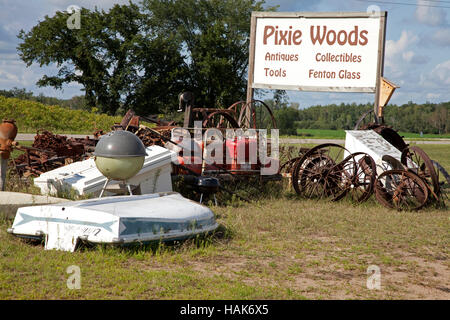 Pixie boschi outdoor Vendita Vendita cantiere di antiquariato e oggetti antichi. Lago di battaglia Minnesota MN USA Foto Stock
