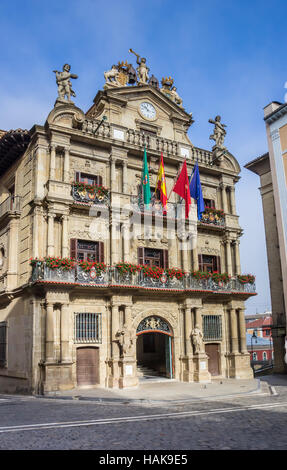 Il municipio nel centro storico di Pamplona, Spagna Foto Stock