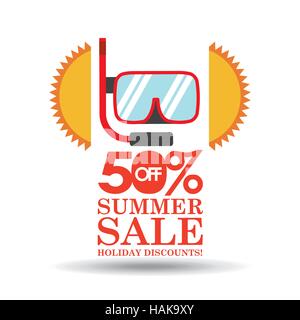 Estate vendita 50 sconti con snorkeling illustrazione vettoriale EPS 10 Illustrazione Vettoriale