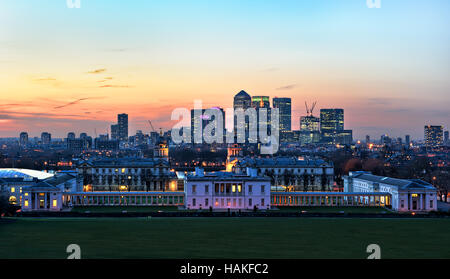 Canary Wharf Vista dalla collina di Greenwich Foto Stock